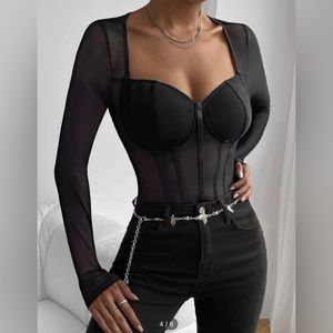 Sweetheart Neck Mesh Panel Bodysuit